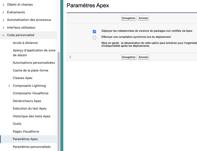 Activez la gestion des métadonnées via Apex