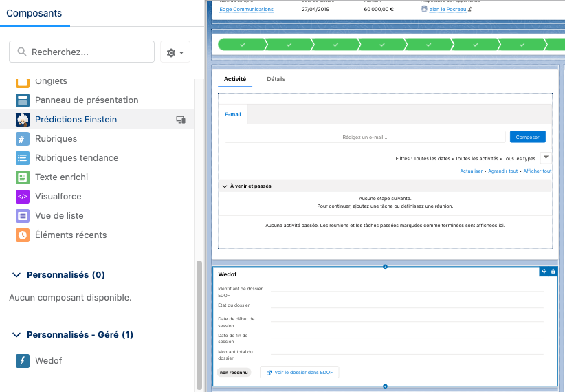Ajoutez le widget à la page d'Opportunité