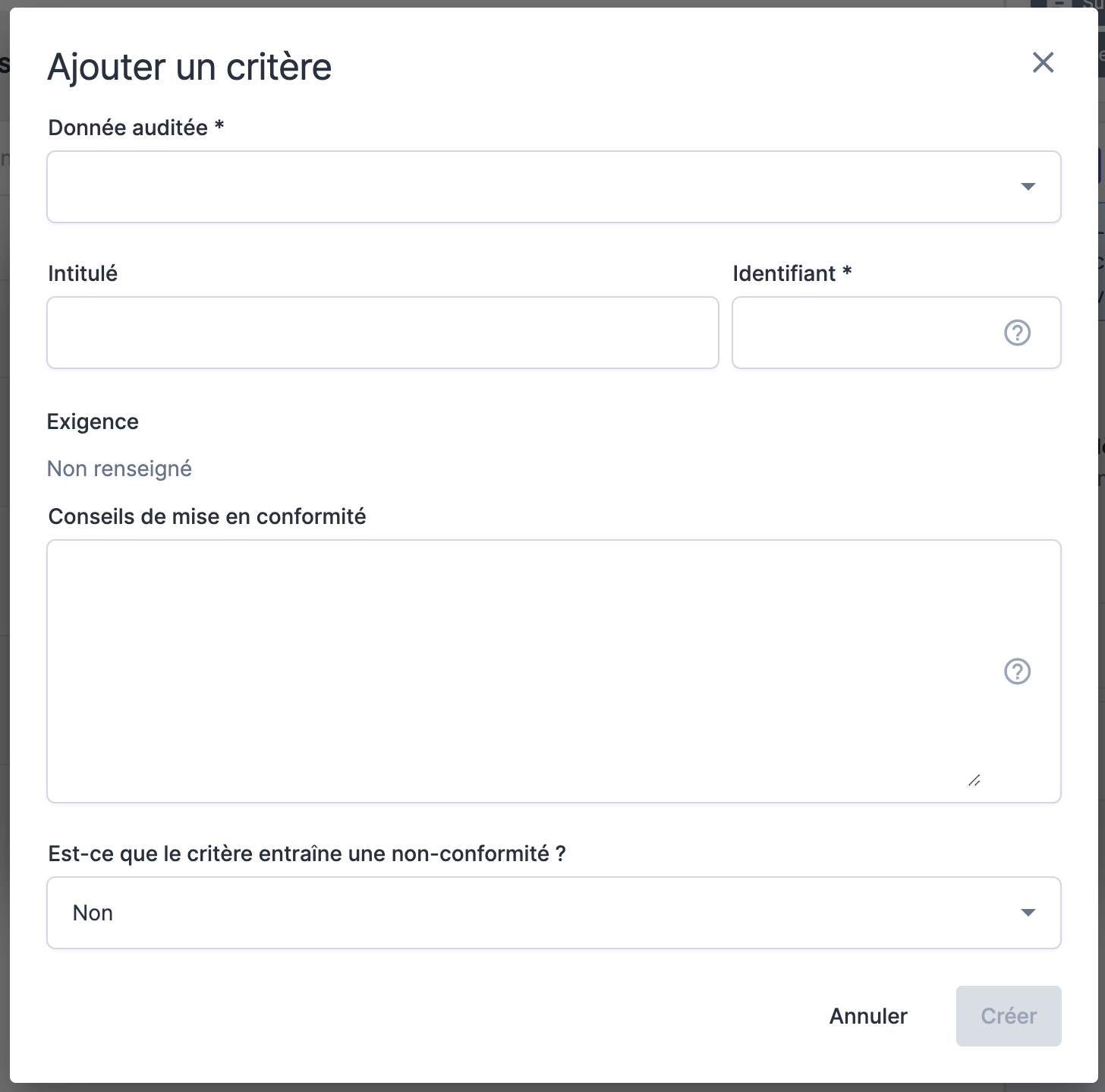 création critère